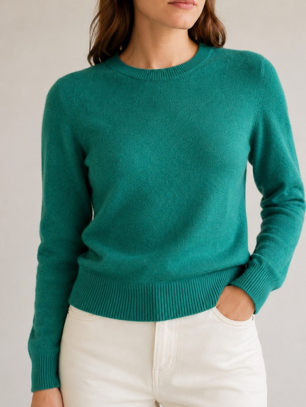 100% Cashmere J.Crew Classic Fit Crewneck Sweater Teal Emerald Green S-M